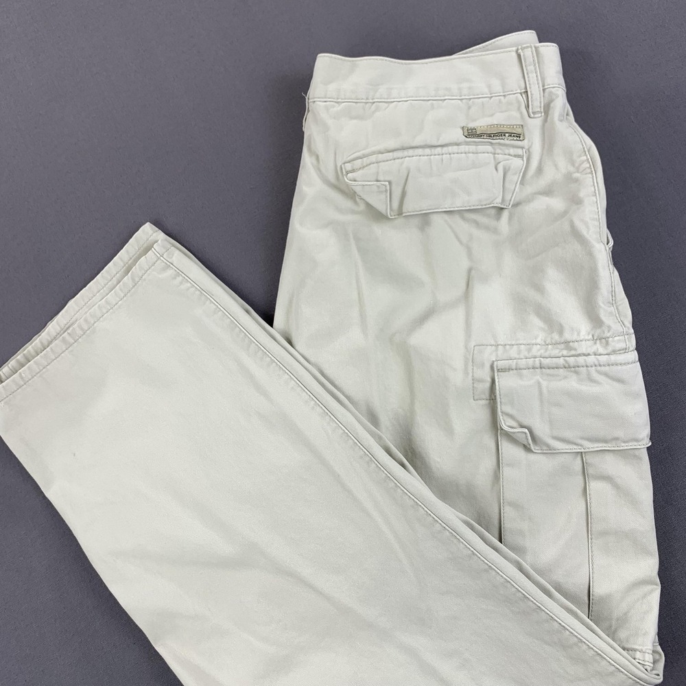 VINTAGE Tommy Hilfiger Jeans Cargo Pants Mens 38x34 (33) Khaki Pleated Y2K 00s